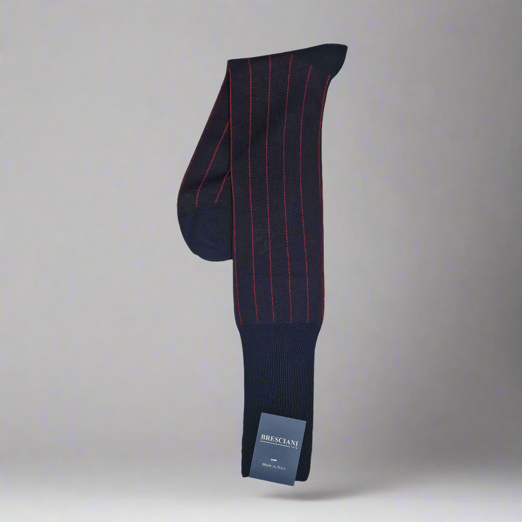 Navy Blue & Red Striped Stocking, Bresciani