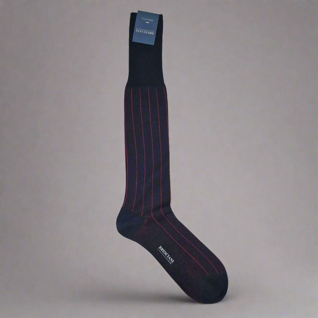 Navy Blue & Red Striped Stocking, Bresciani