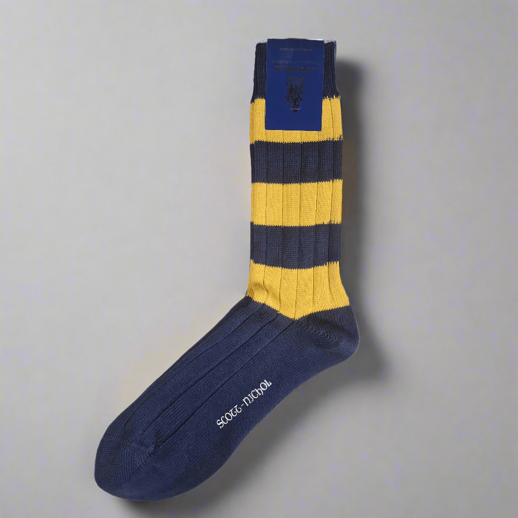 Marinblå & Gul Randig Strumpa, Large, Scott - Nichol - Hammargruppen