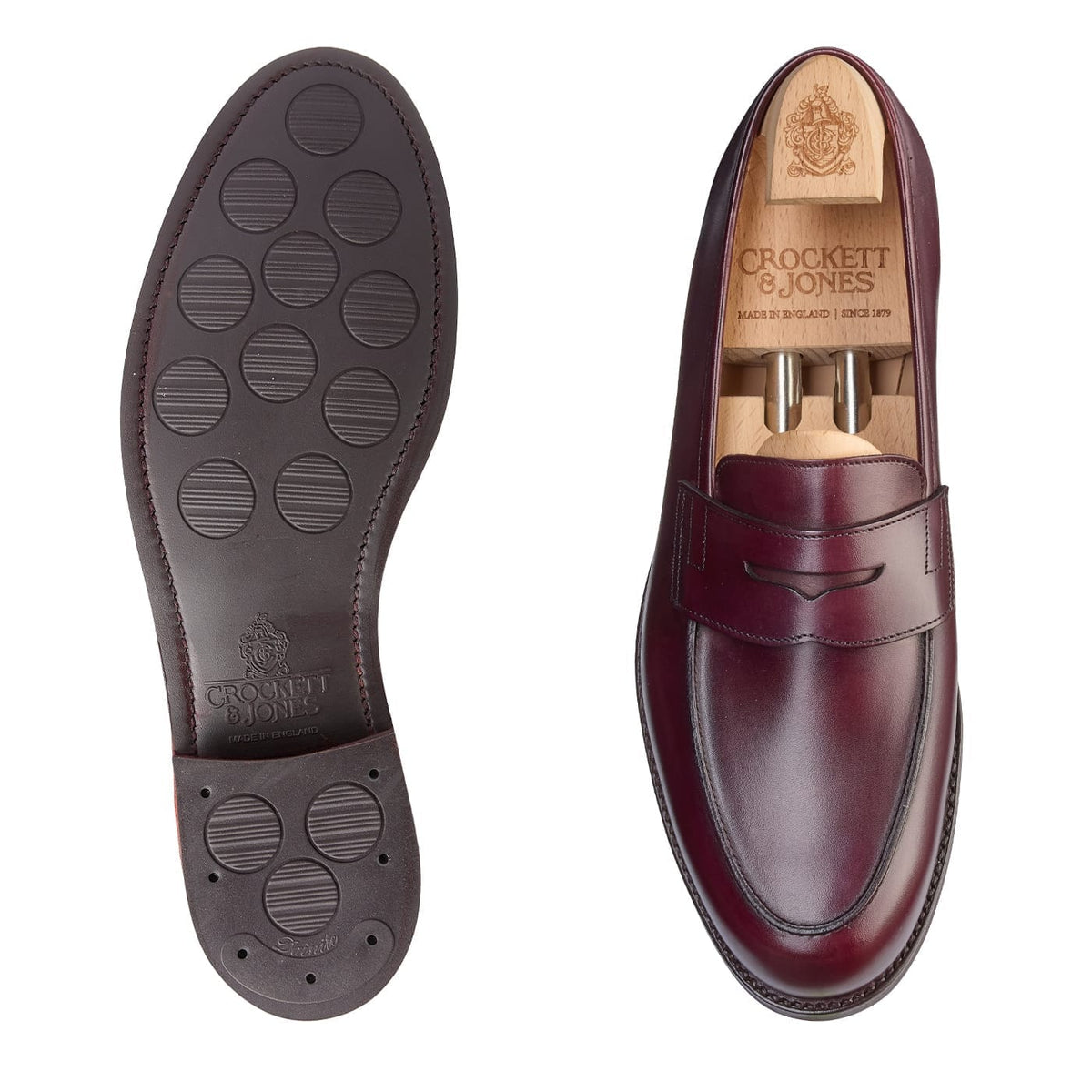 Grantham 2 Burgundy Calf Penny Loafers Herr – Crockett & Jones