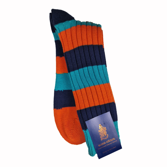 Orange, Turquoise & Blue Striped Sock, Large, Scott - Nichol