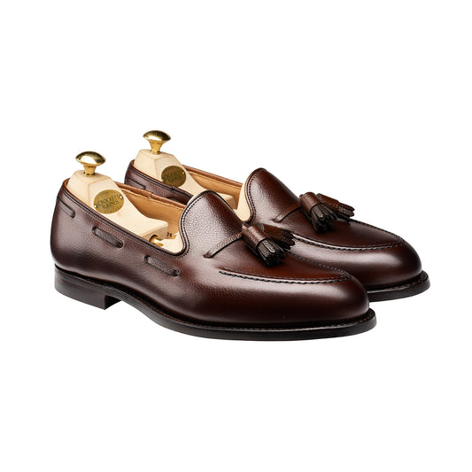 Cavendish, dark brown grain tassel loafer made in leather, branded Crockett & Jones