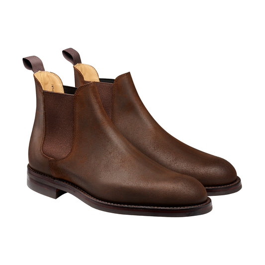 Chelsea 5, dark brown rough-out suede chelsea boot made in leather, branded Crockett & Jones