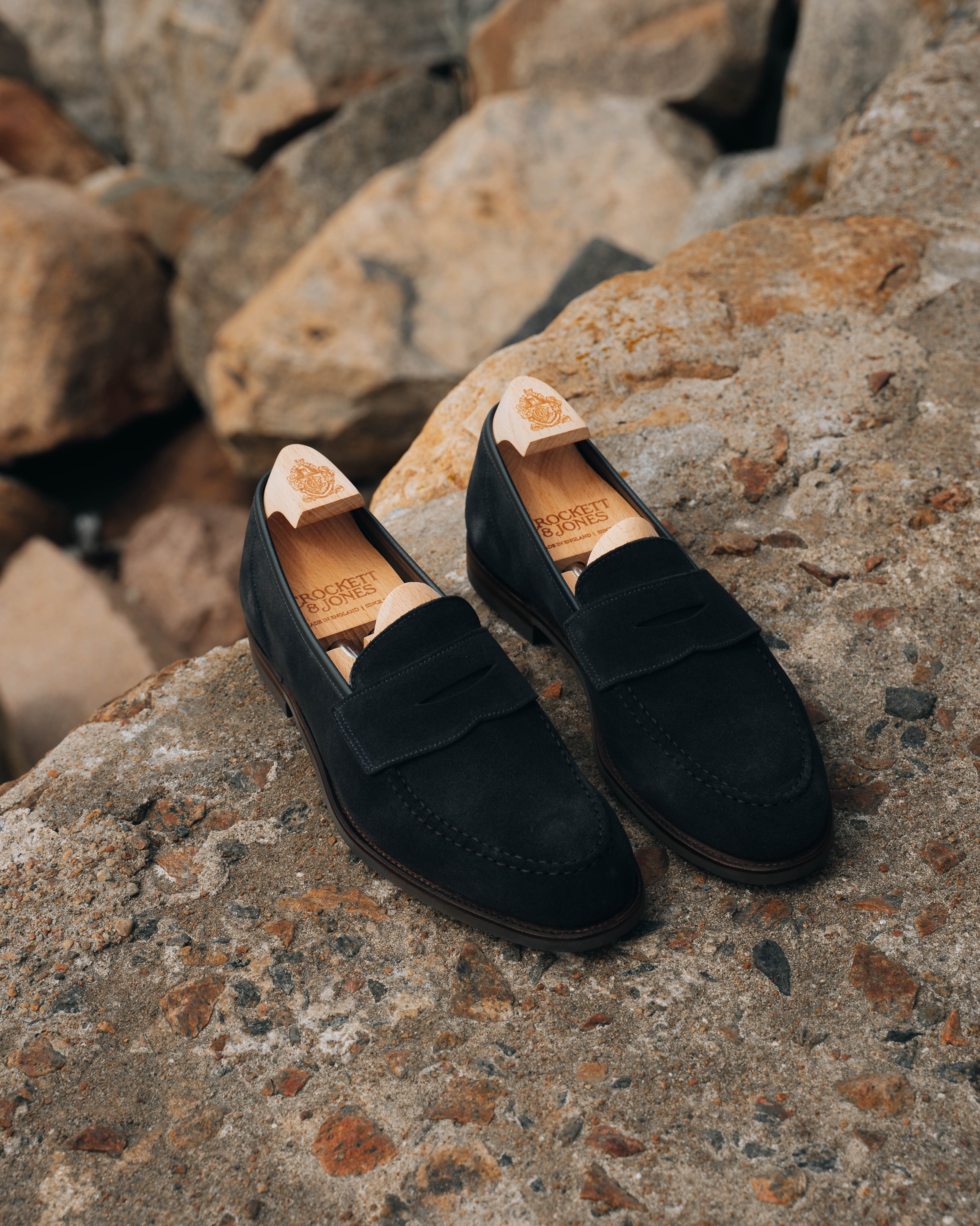 Harvard 2 Penny Loafer, Navy Suede 'City' by Crockett & Jones