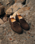 Grantham 2 Penny Loafer, Dark Oak Suede 'Superflex' by Crockett & Jones