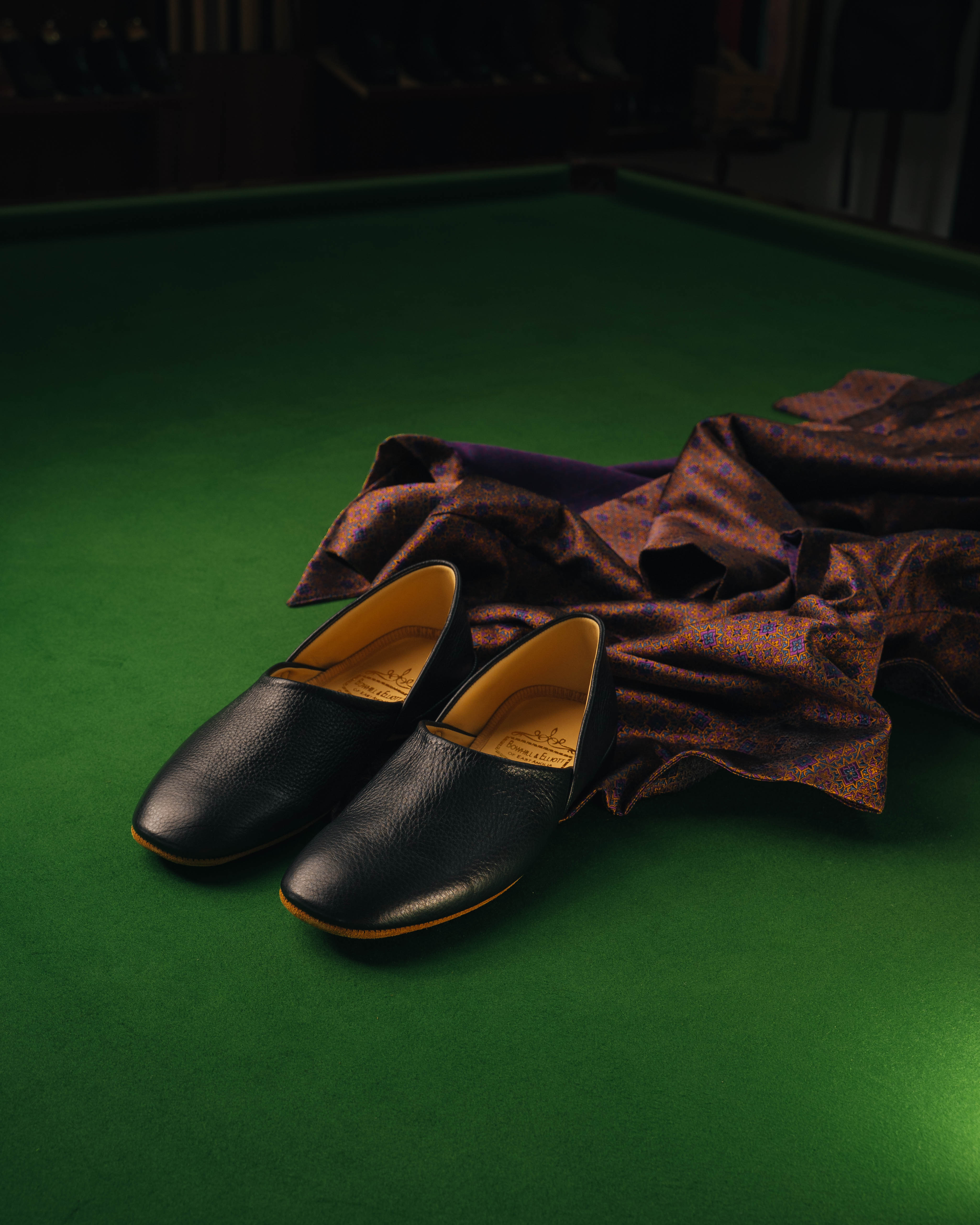 Grecian Slipper Black Deer Calf, Crockett & Jones