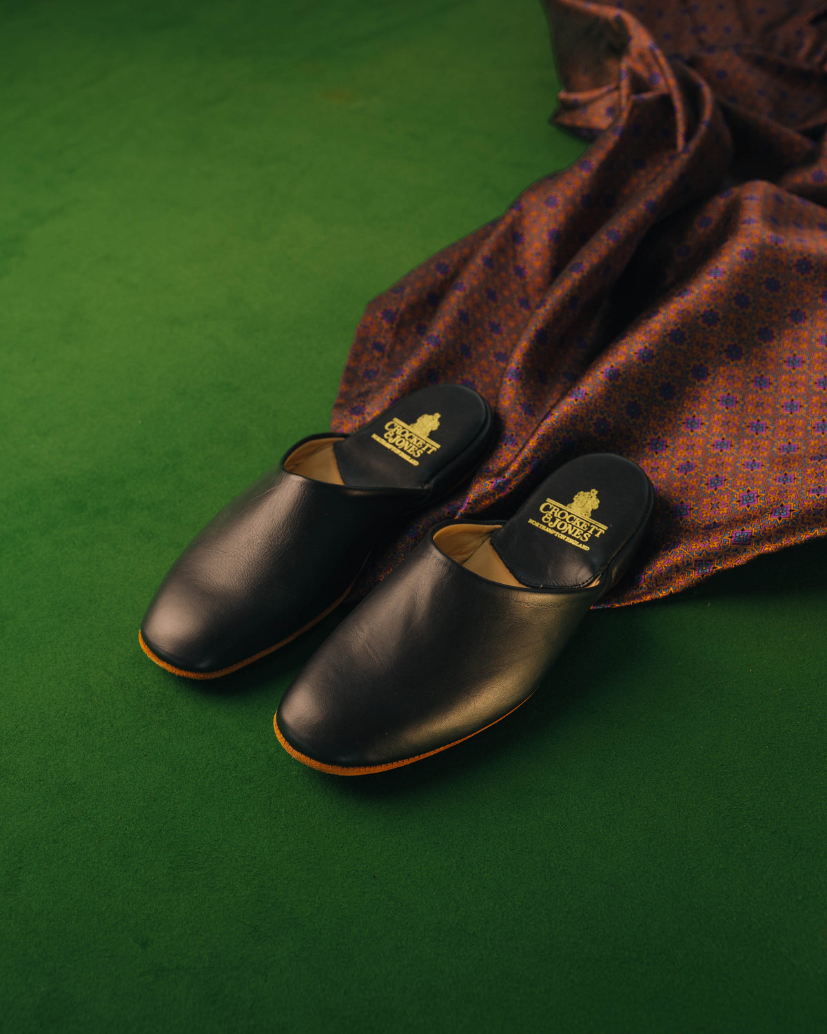 Mule Slipper Black Calf, Crockett & Jones