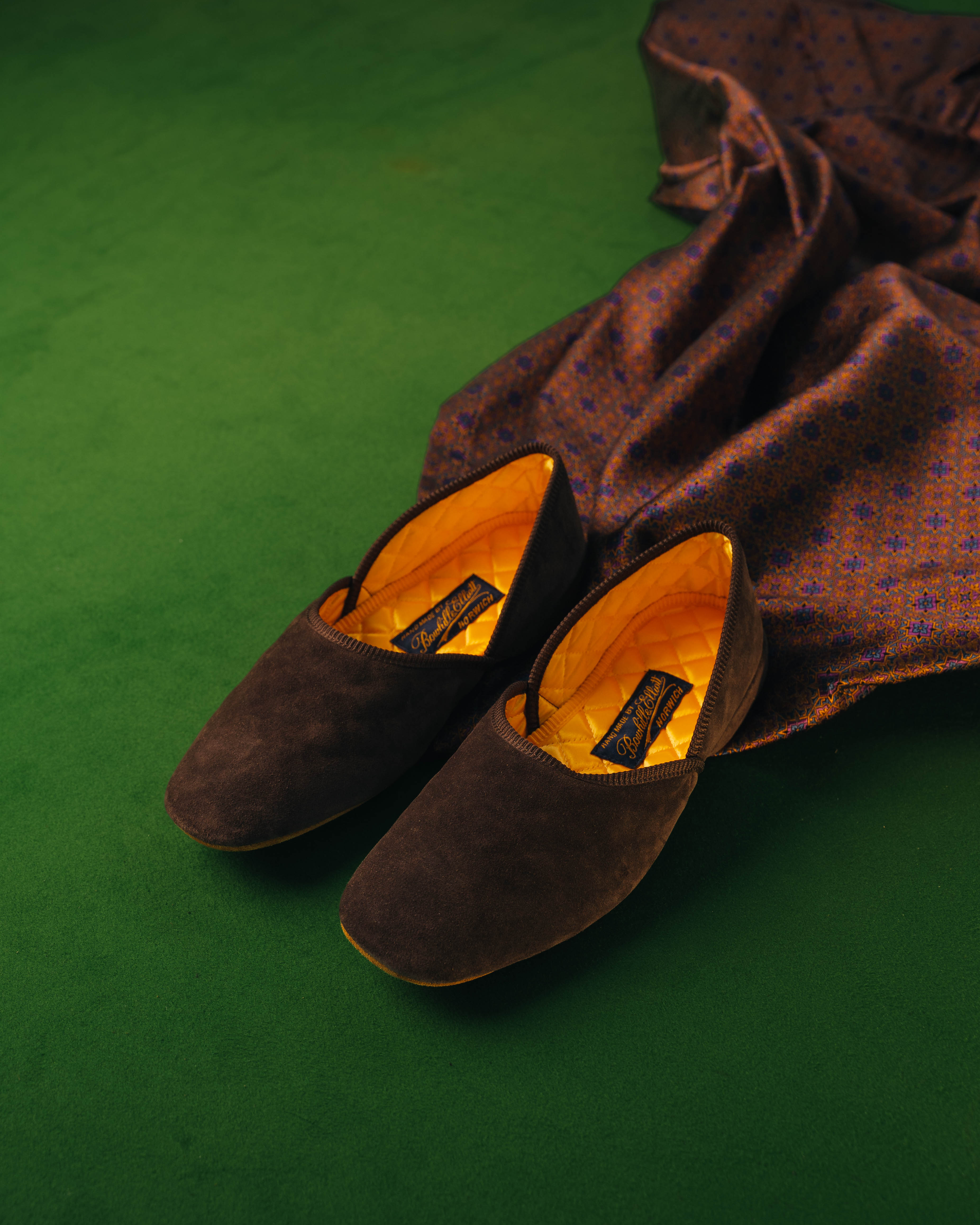 Grecian Slipper, Chocolate Suede, Bowhill & Eliott