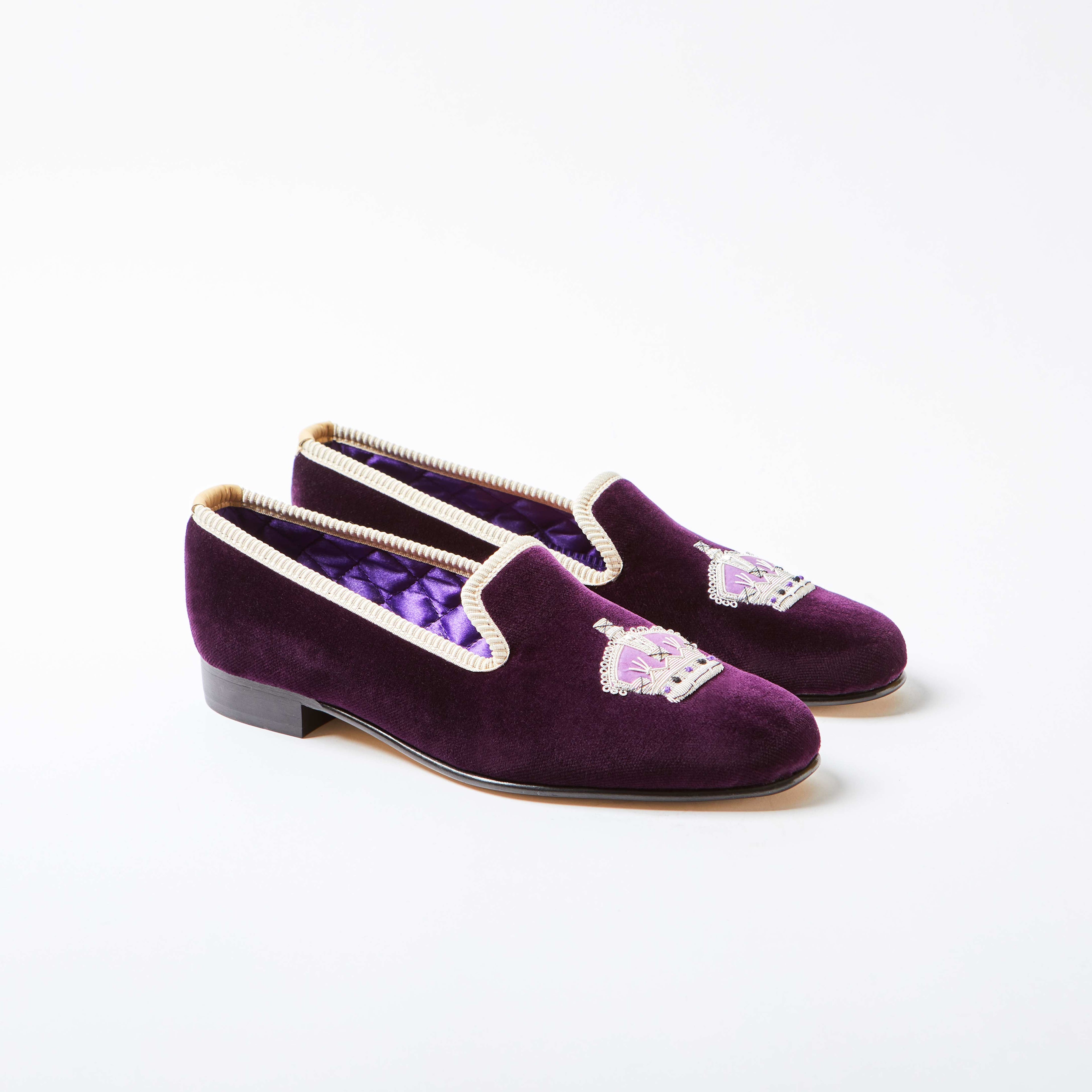Purple Velvet Crown Albert Slippers Dam - Bowhill & Elliott