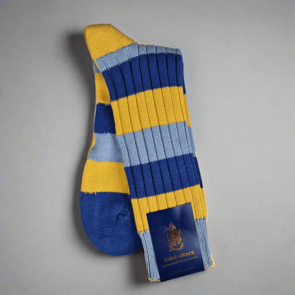 Ljusblå & Gul Randig Strumpa, Large, Scott - Nichol - Hammargruppen