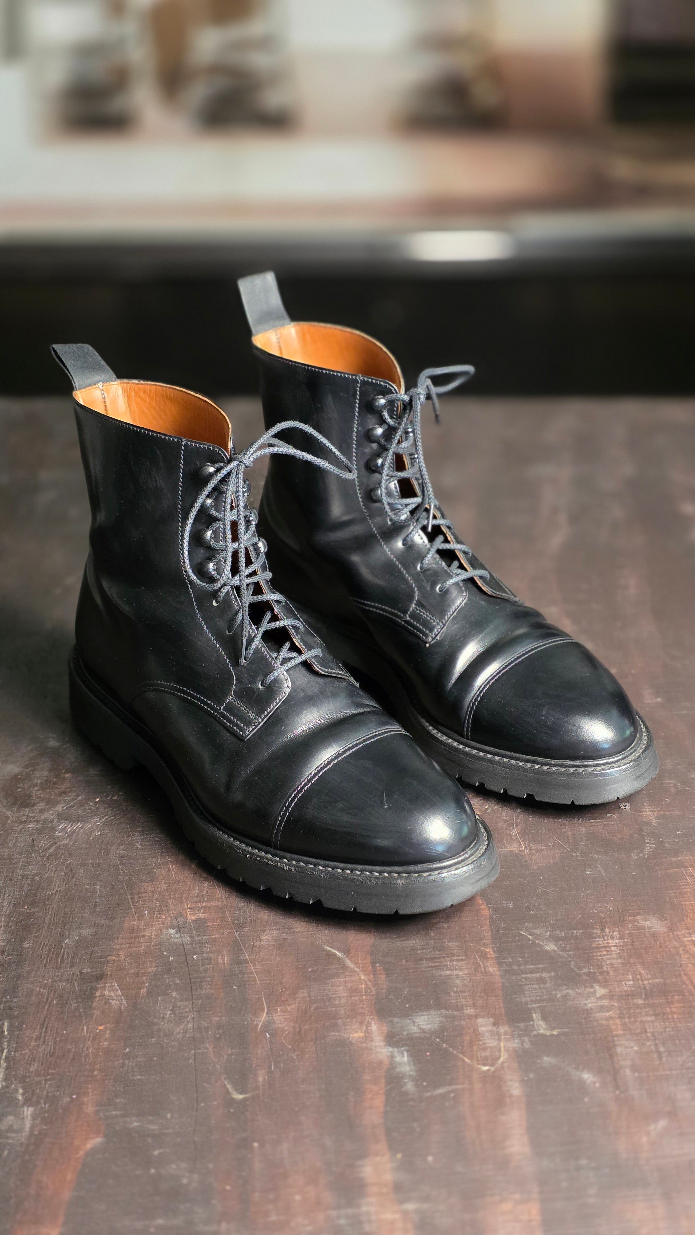 Jane Boot, Black Calf 'Vibram' (UK 7) Crockett & Jones - Pre-Owned