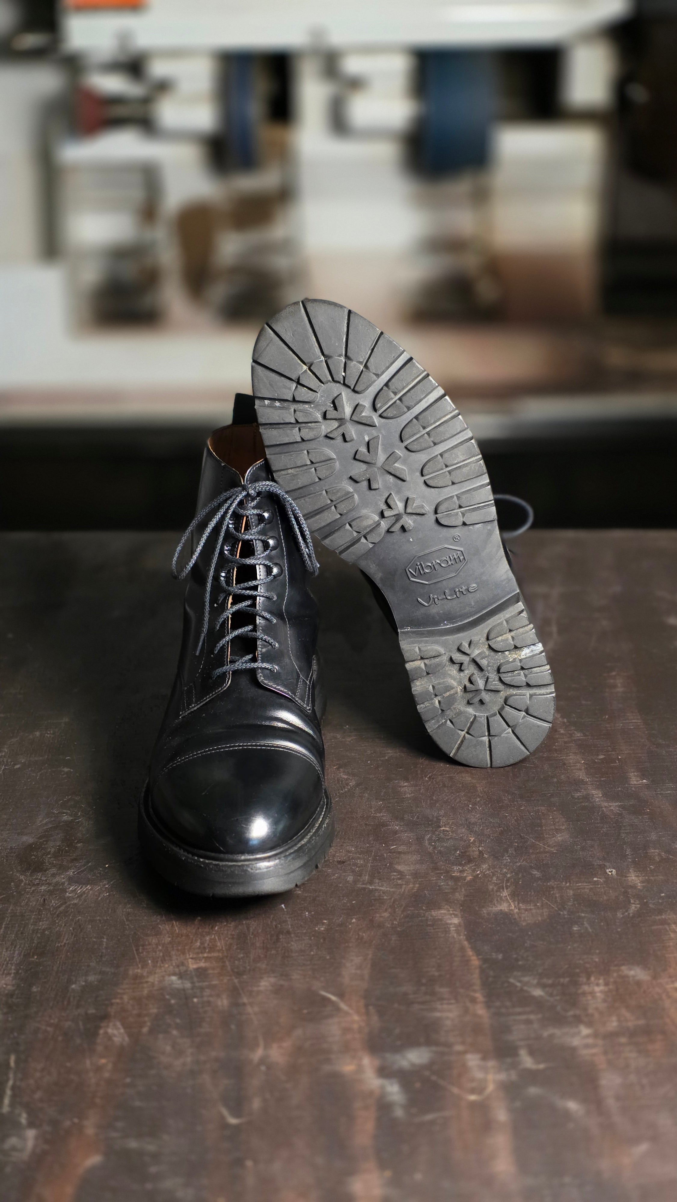 Jane Boot, Black Calf 'Vibram' (UK 7) Crockett & Jones - Pre-Owned