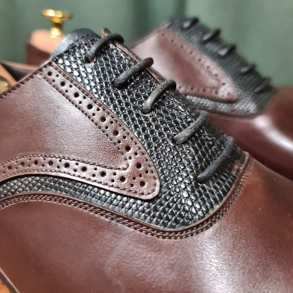 Wadhurst Oxford, Dark Brown Calf & Navy Lizard (8,5E) Crockett & Jones - Hammargruppen