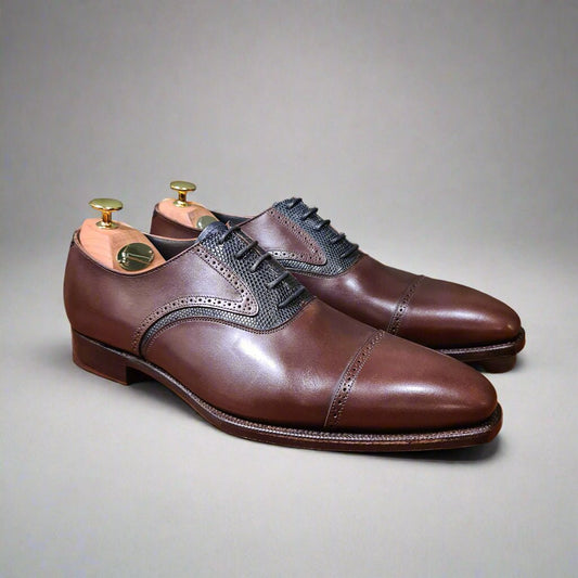 Wadhurst Oxford, Dark Brown Calf & Navy Lizard (8,5E) Crockett & Jones - Hammargruppen