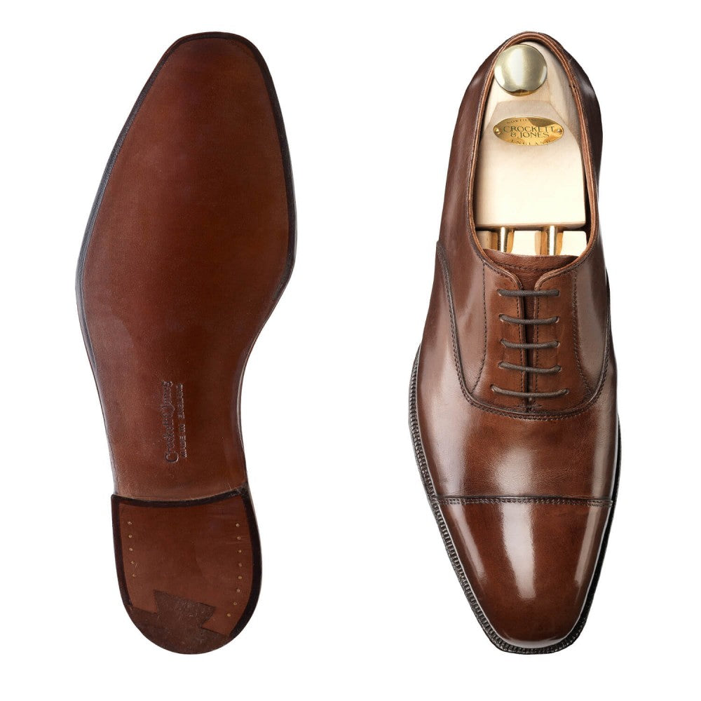 Audley, Dark Brown oxford shoe made in leather branded Crockett & Jones