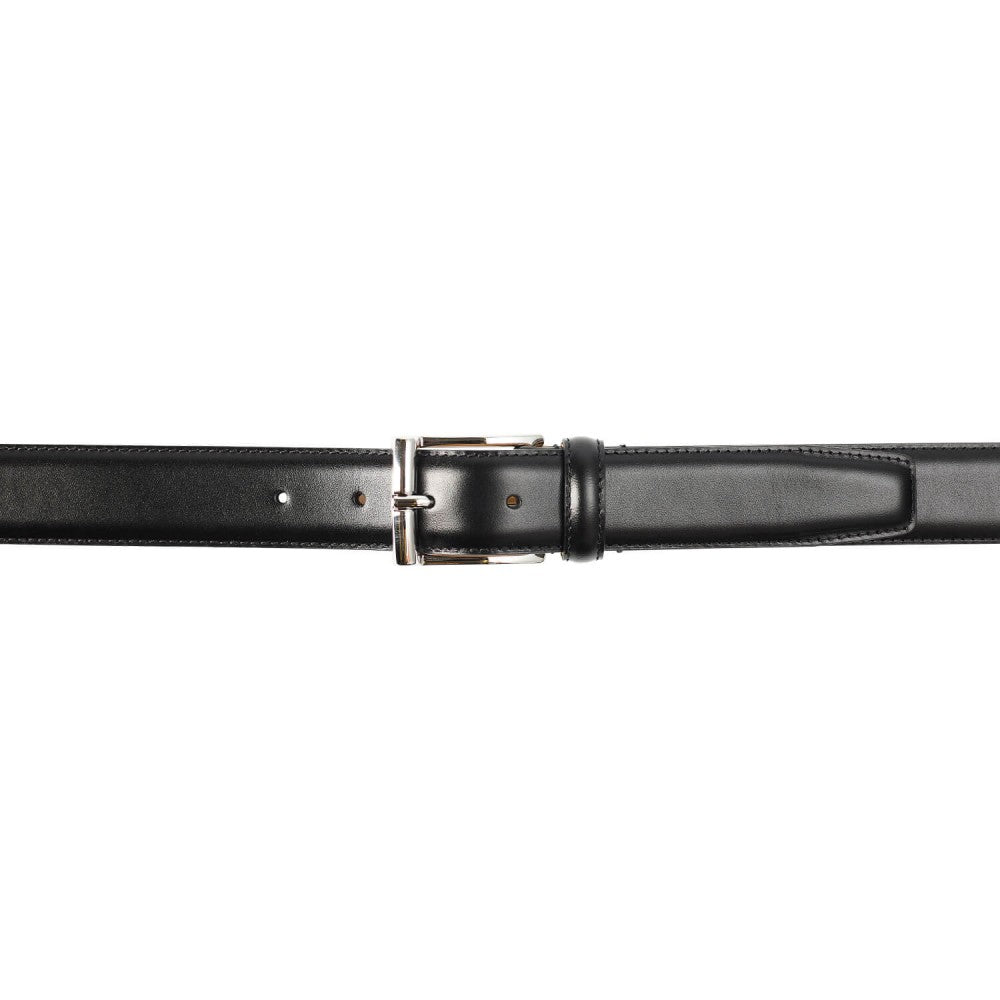 Belt in black calf with silver buckle branded Crockett & Jones