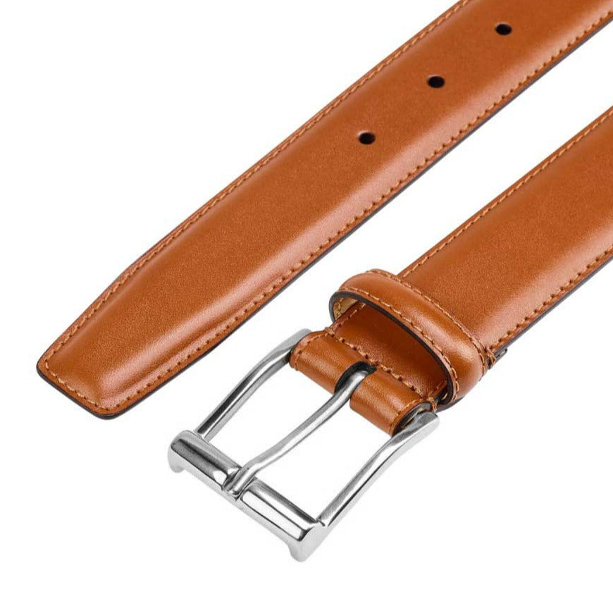 Belt in tan with silver buckle branded Crockett & Jones