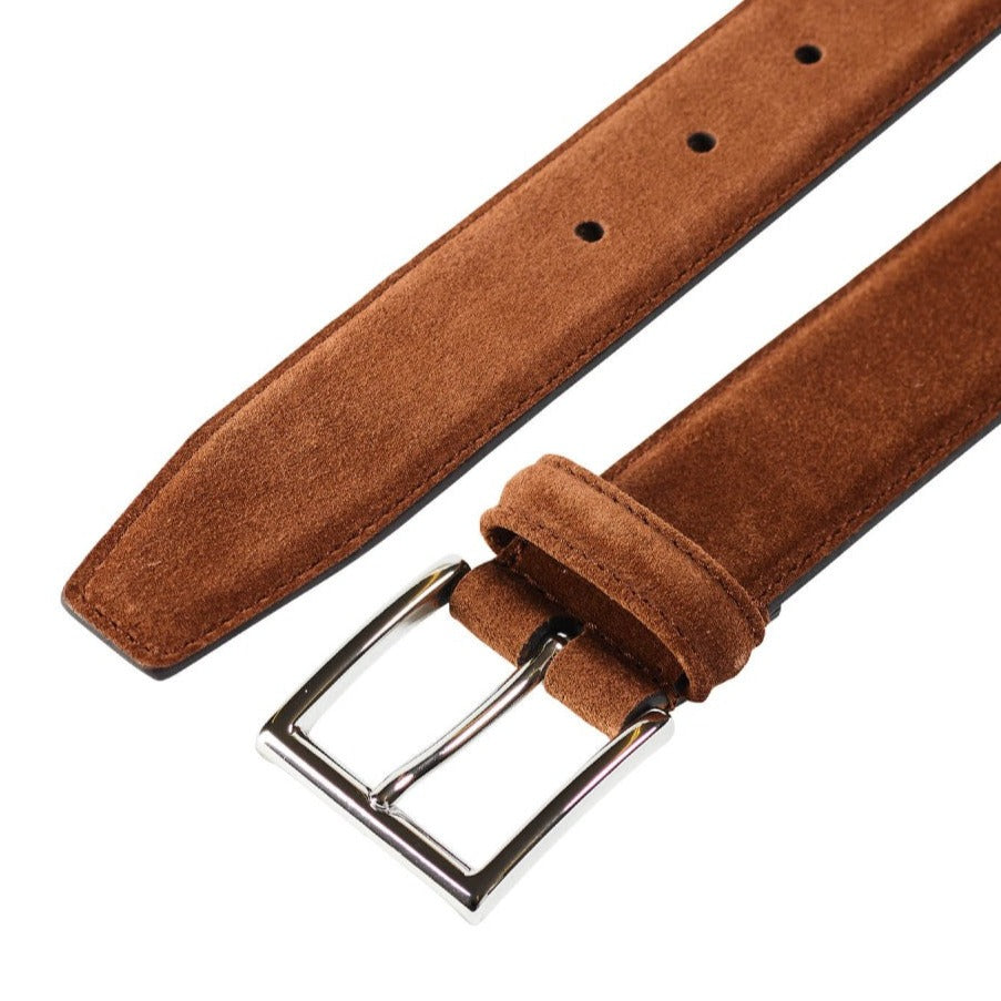 Belt in polo brown suede with silver buckle branded Crockett & Jones