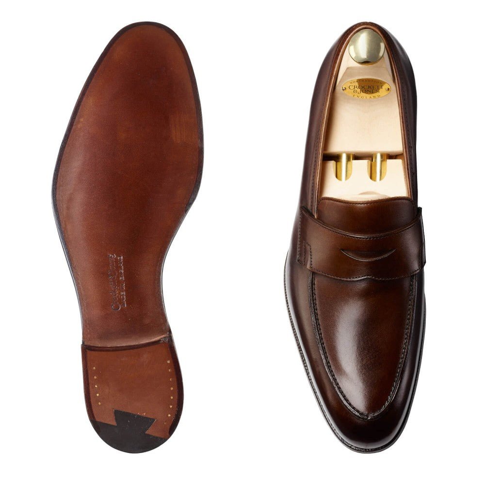 Crawford Penny Loafer, Dark Brown Antique Calf, Crockett & Jones - Hammargruppen