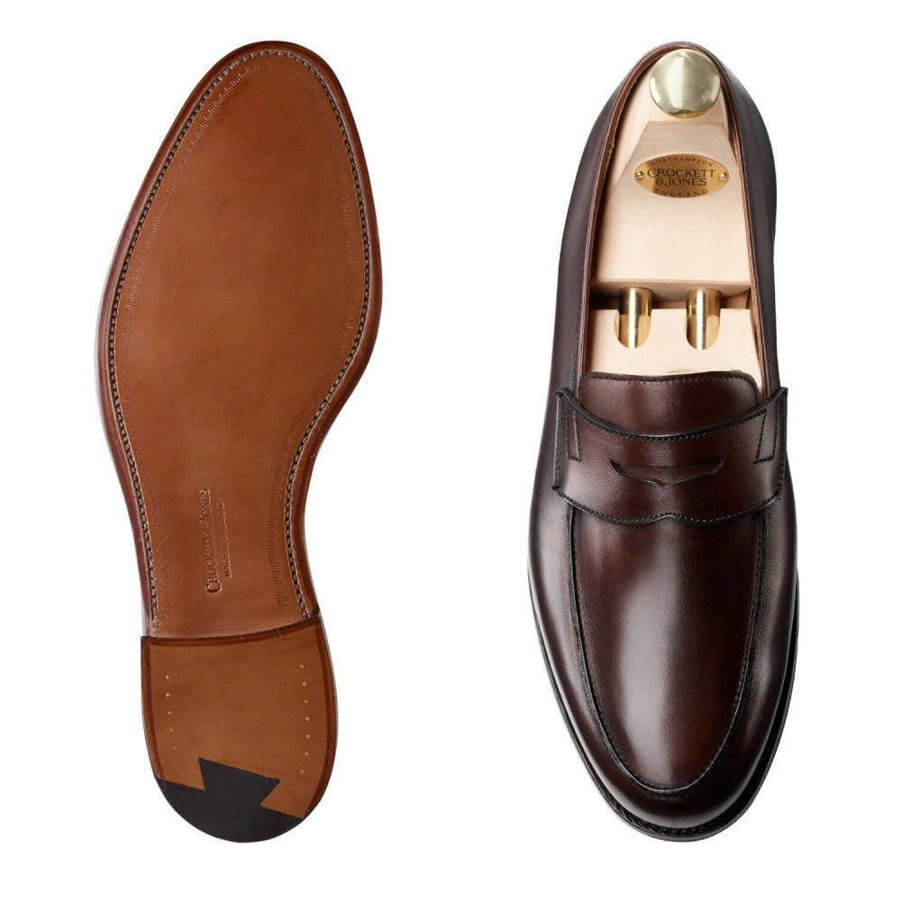 Grantham 2 Penny Loafer, Dark Brown Burnished Calf, Crockett & Jones - Hammargruppen